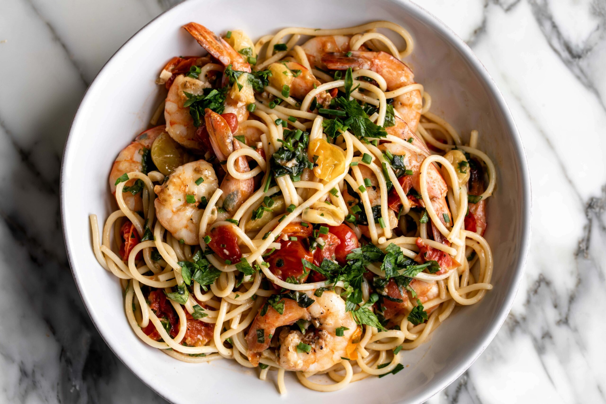 Summer Shrimp Scampi over Pasta